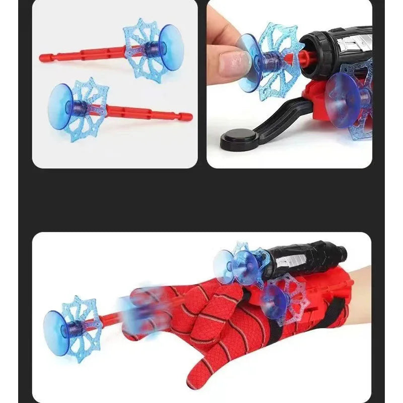 Lançador de teias do Homem Aranha com luva de seda, conjunto de pulso de teia de aranha, atiradores de brinquedo, figuras de anime, acessórios de cosplay para crianças, brinquedos para crianças, presentes