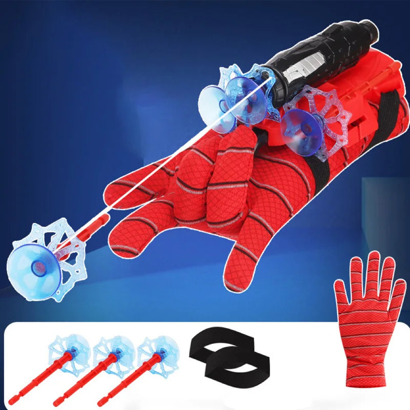 Lançador de teias do Homem Aranha com luva de seda, conjunto de pulso de teia de aranha, atiradores de brinquedo, figuras de anime, acessórios de cosplay para crianças, brinquedos para crianças, presentes