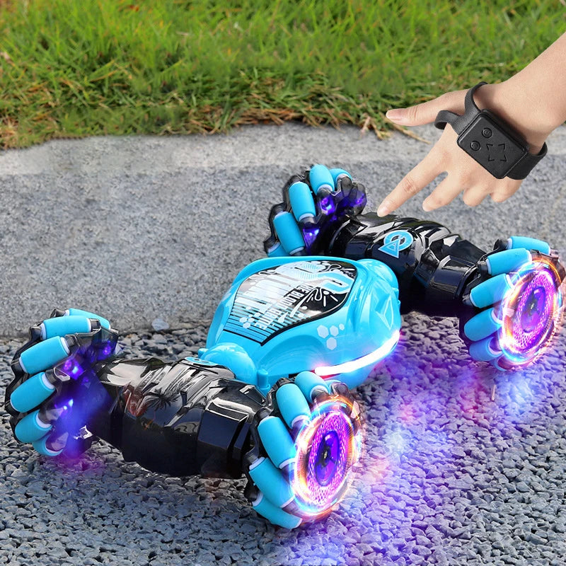 "Carro de controle remoto RC Drift 4WD, com luzes LED, música, movimentos acrobáticos de 360° e controle por gesto, perfeito para manobras radicais e diversão